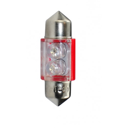 Blister 2 ampoules à LED C5W - 31mm - 12V - 0.40W - 2*3 mm Led Flux - Rouge