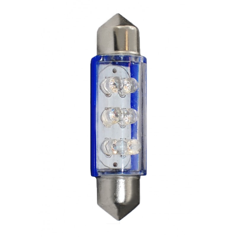 Blister 2 ampoules à LED C5W - 41mm - 12V - 0.37W - 6*3 mm Led Flux - Bleu