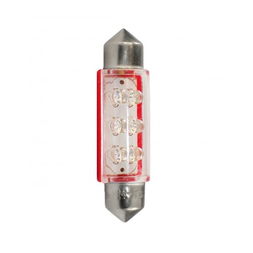 Blister 2 ampoules à LED C5W - 36mm - 12V - 0.37W - 6*3 mm Led Flux - Rouge