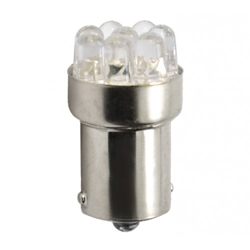 Blister 2 ampoules à LED S25 Ba15s R5W - 12V - 0.575W - 8 x Led Flux 5mm - Blanc