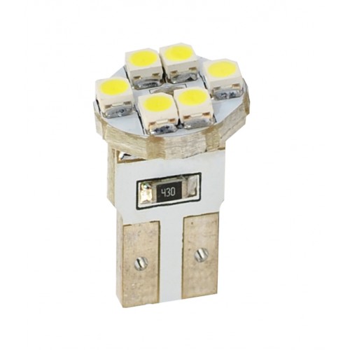 T10  12V  6 x SMD 3528  P : 0.48 W  Blanc