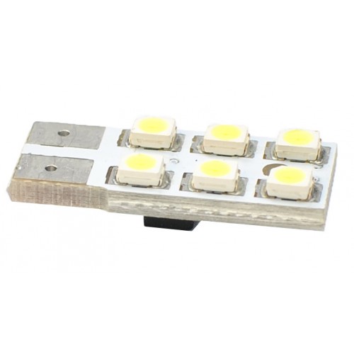 T10  12V  6 x SMD 3528  P : 0.48 W  Blanc