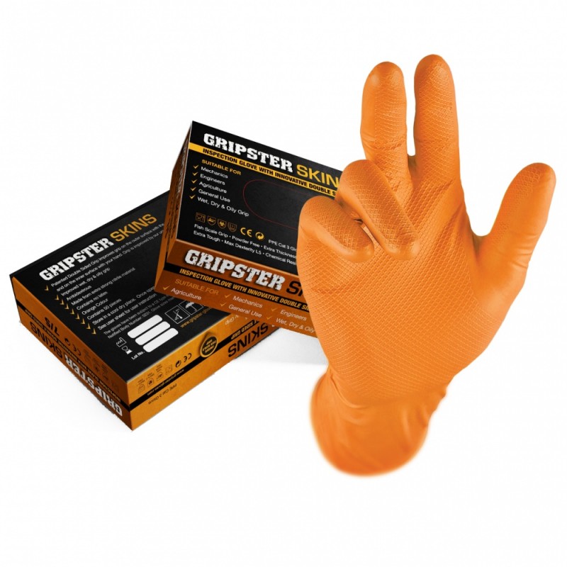 Boite de 50 gants GRIP jetables Nitriles orange  - taille XXL