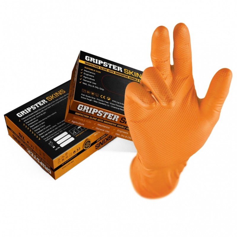 Boite de 50 gants GRIP jetables Nitriles orange  - taille XX