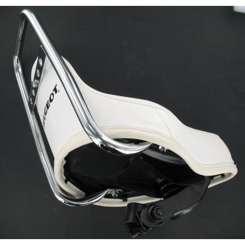 Selle CHOPPER blanche adaptable Peugeot 103 avec marquage