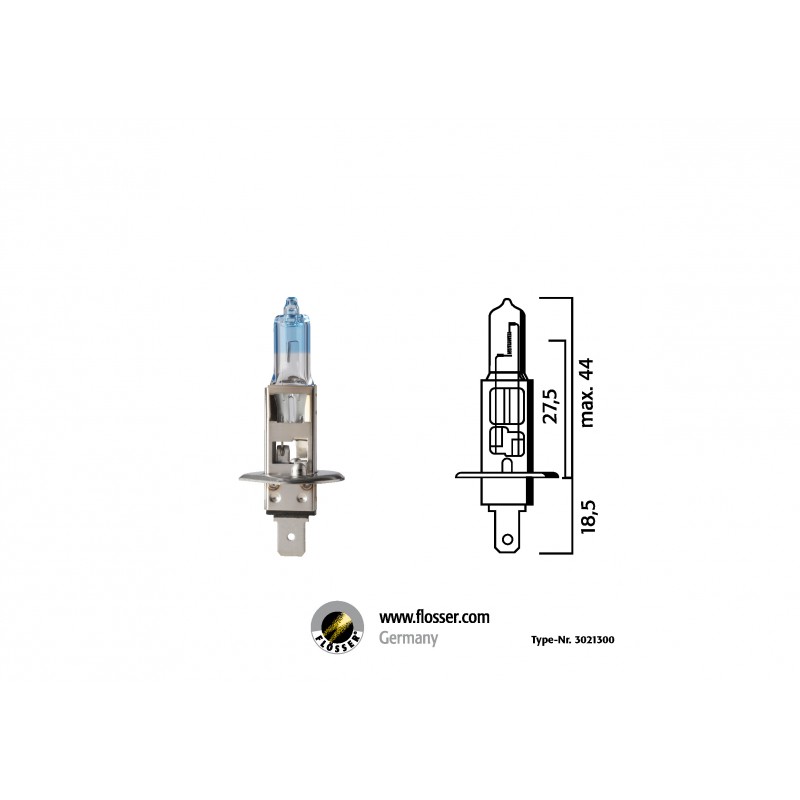 Ampoule phare Halogene 12V 55W H1 P14,5s Ultra Blanche +30% 4200°K Flosser (3021300)