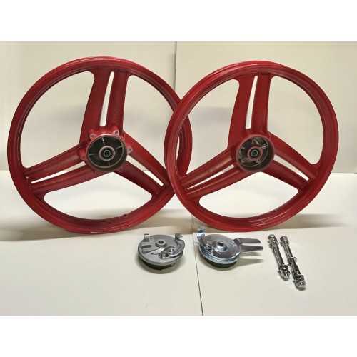 Paire de jantes complètes 17&quot;x1.6 Rouges type Grimeca Peugeot 103 SP MVL