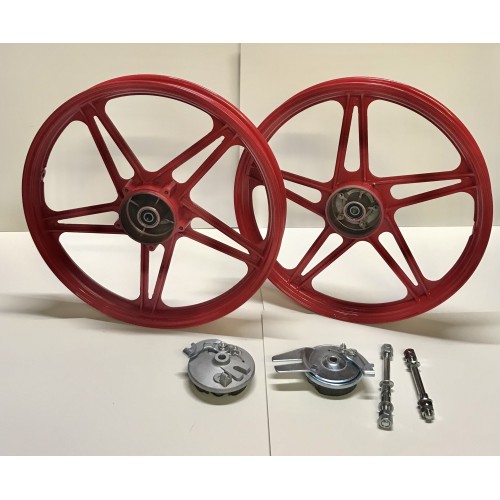 Paire de jantes complètes 17&quot;x1.6 Rouges type Bernardi Peugeot 103 MVL Vogue