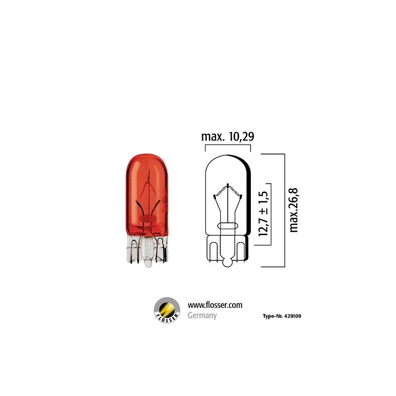 Lampe témoin sans culot Rouge 12V 5W W2.1x9.5d Flosser