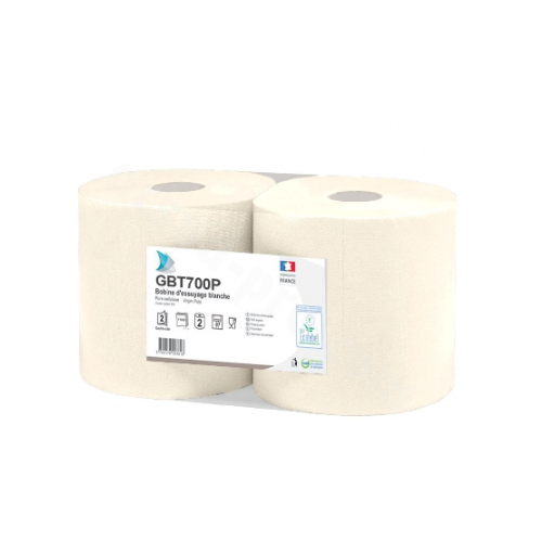 2 Bobines papier essuie main Blanc (20x25cm - 1000 feuilles / rouleau)