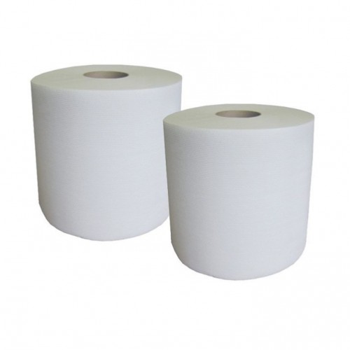 2 Bobines papier essuie main blanc (24x25cm - 800 feuilles / rouleau)