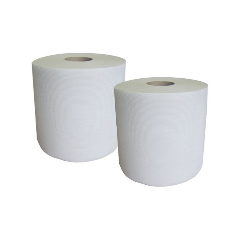 2 Bobines papier essuie main blanc (24x25cm - 800 feuilles / rouleau)